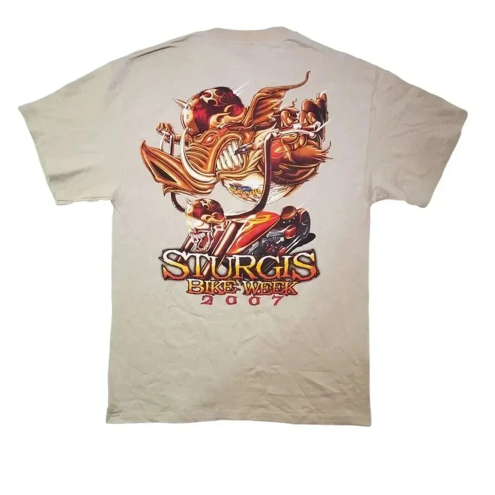 Mens Sturgis Bike Week 2007 Graphic T Shirt Large Beige Delta Pro Weight